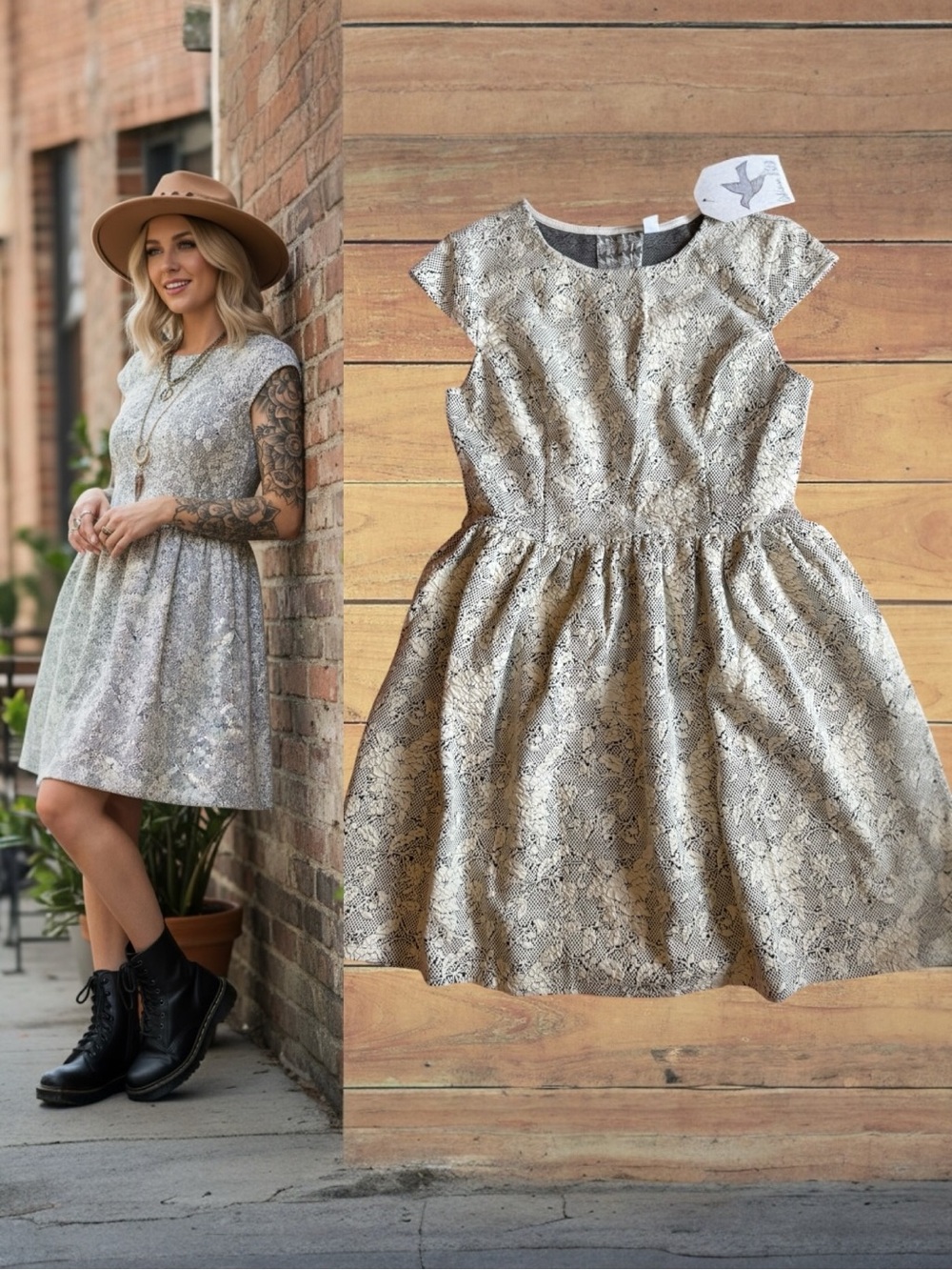 Others Follow Ivory Cream Lace Jacquard Fit & Flare Mini Dress Size Medium NWT